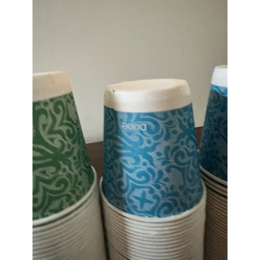 Dixie Disposable Paper Bath Cups 3 Oz About 180‎ Count Blue Green Retro Print